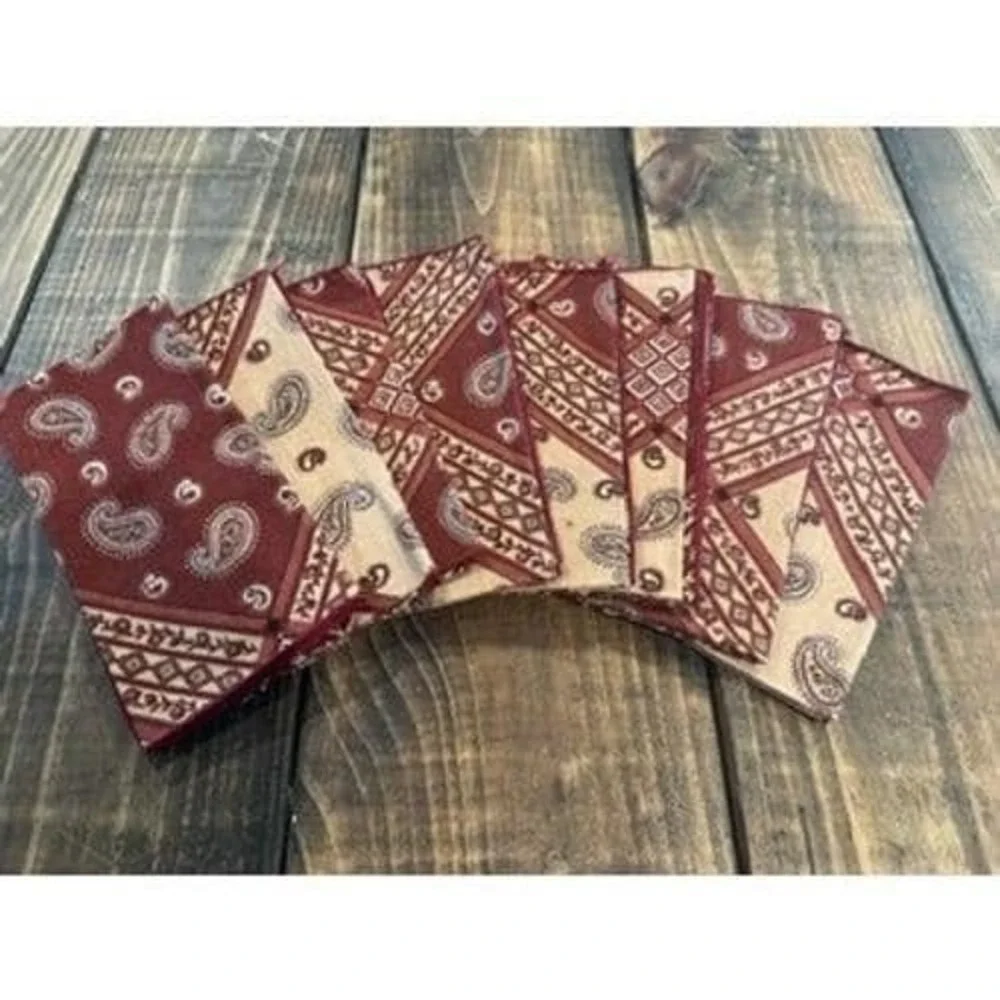 Vtg Western Burgundy Tan Paisley Floral Napkin Set 8 Count 16.5